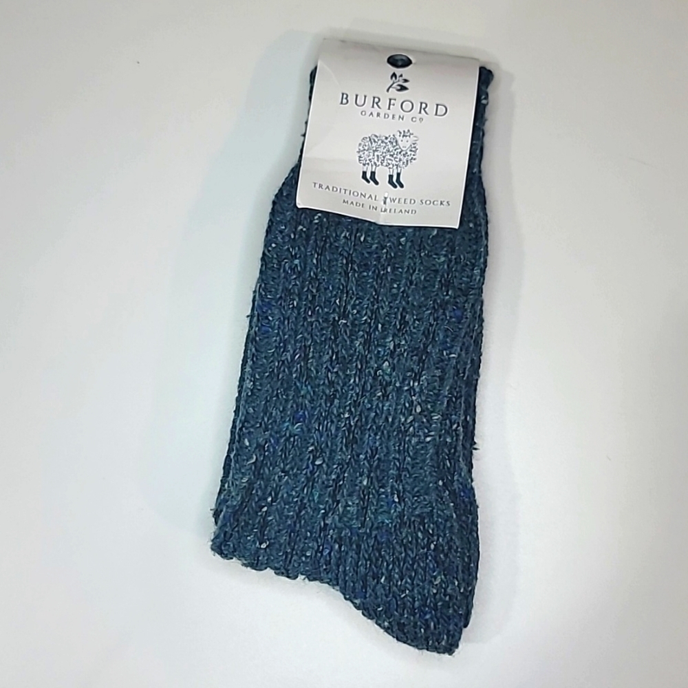 NWT BURFORD GARDEN CO. Traditional Tweed Wool Socks Teal Ireland
